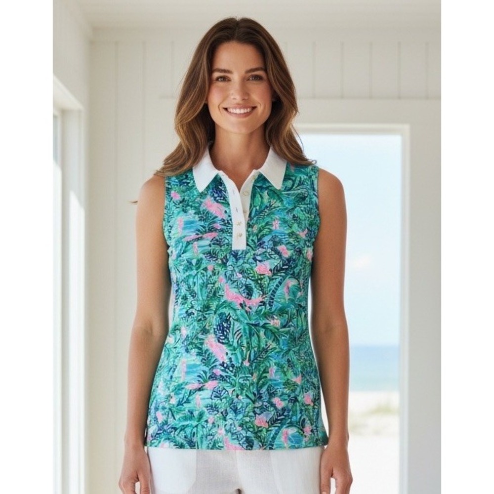 Lilly Pulitzer Women's Luxletic Sleeveless Golf Polo Tropical Mermaid Sz XS